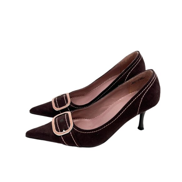 Vintage Shoes - Retro Suede Pointy Heel Buckled
